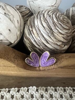 Purple Heart Petal Stud Earrings - Gold Trim